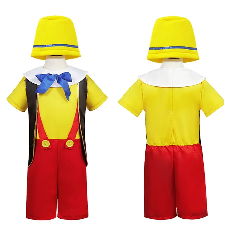 Pinocchio Costume for Kids Boys Funny Pinocchio Cosplay Costumes Child Clothes Free Nose Halloween Uniform for Kid