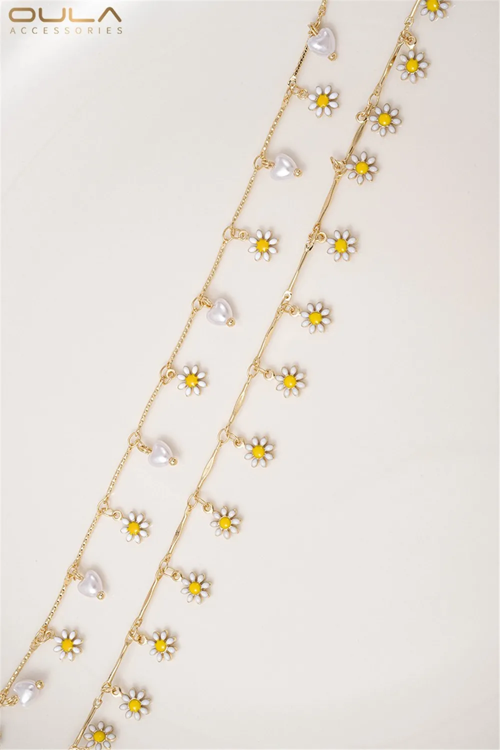 

14K Gold-plated Small Daisy Pearl Flower Chain Handmade Diy Self-made Bracelet Necklace Jewelry Handmade Loose Chain