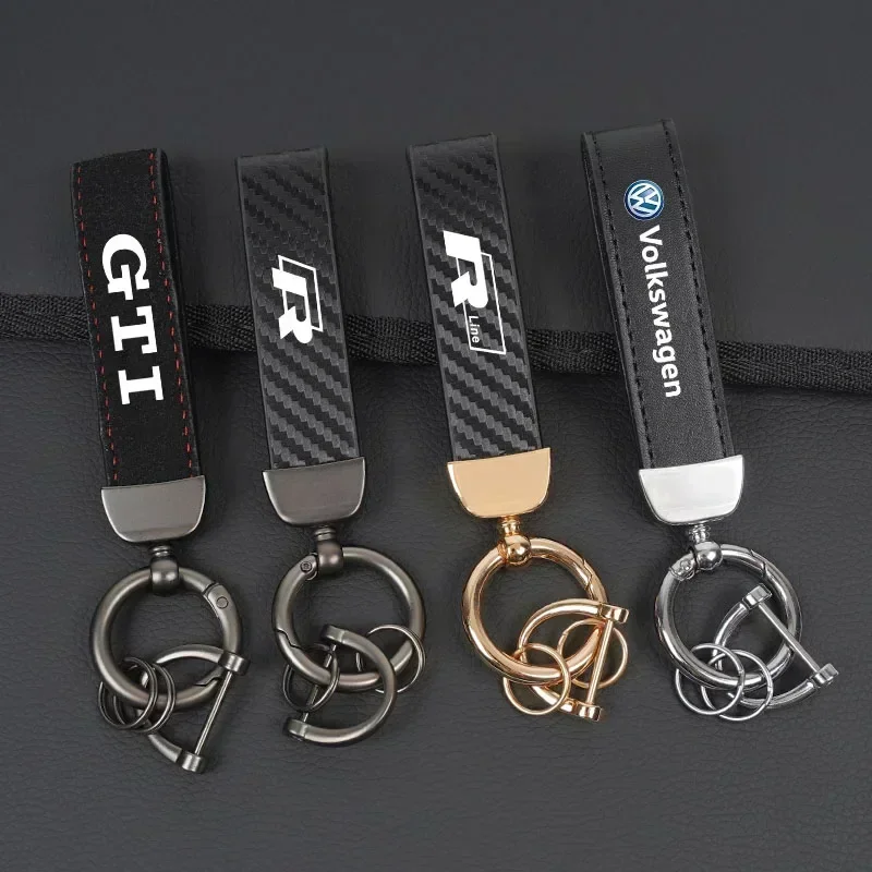 

1Pcs Leather Car Logo Keychain Keyring Accessories For VW GTI Rline Polo Golf Passat Tiguan Arteon CC Touareg Taigo Caddy Jetta