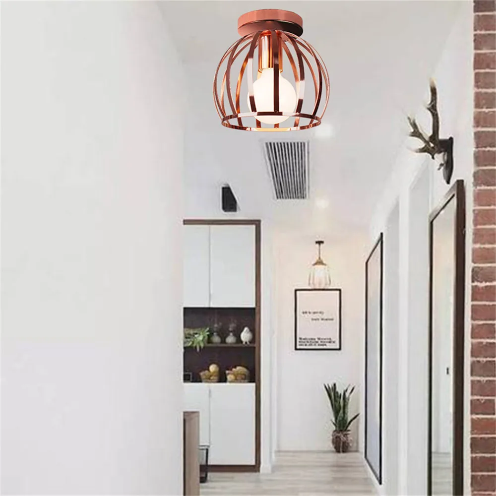 Vintage Ceiling Light Iron Metal Frame Ceiling Lamp Rose Gold E27 Modern Lighting Fixture For Hallway Entrance Aisle Porch Room