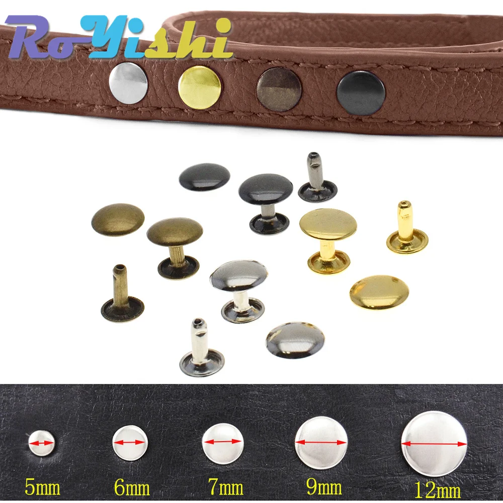 100Pcs/Set 6mm-12mm Metal Round Double Cap Rivets Studs Nail For Leather Craft Accessories Repair Shoes Bag Belt Clothing