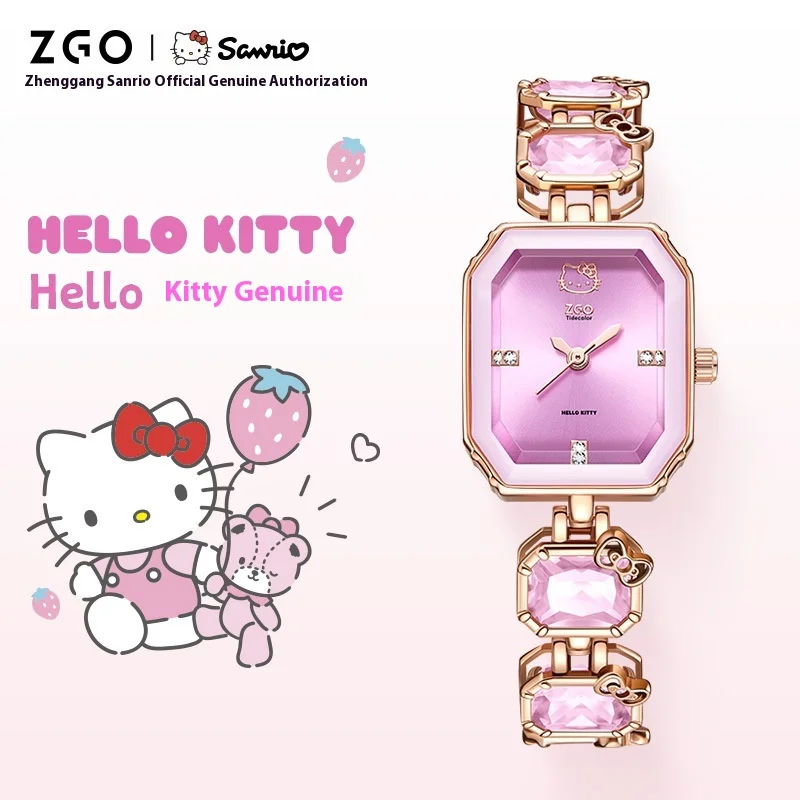 Hello Kitty Collaboration Purple Jewelry Buckle Bracelet Alloy Fashionable Single Item Small Square Watch Girl Birthday Gift