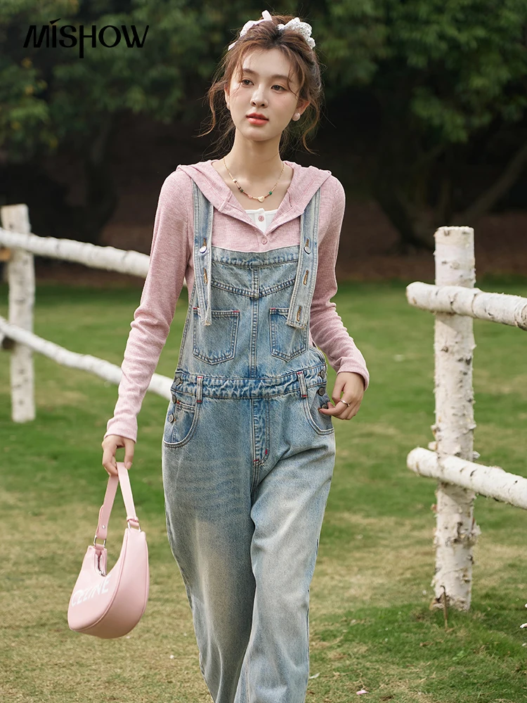 MISHOW Denim Jumpsuit for Women 2024 Spring/Summer Korean Vintage Pants Female Pockets Casual Jumpsuit Trousers MXD15K0616