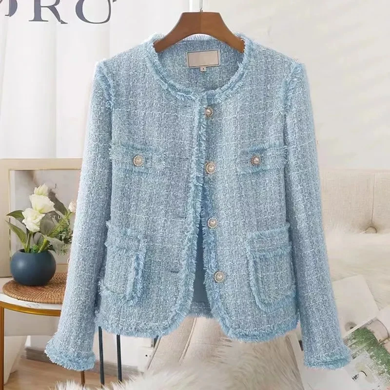 

2024 Spring Autumn Tassel Small Fragrant Short Jacket Women's Fashion Elegant Temperament Round Neck Top Female Slim Coat