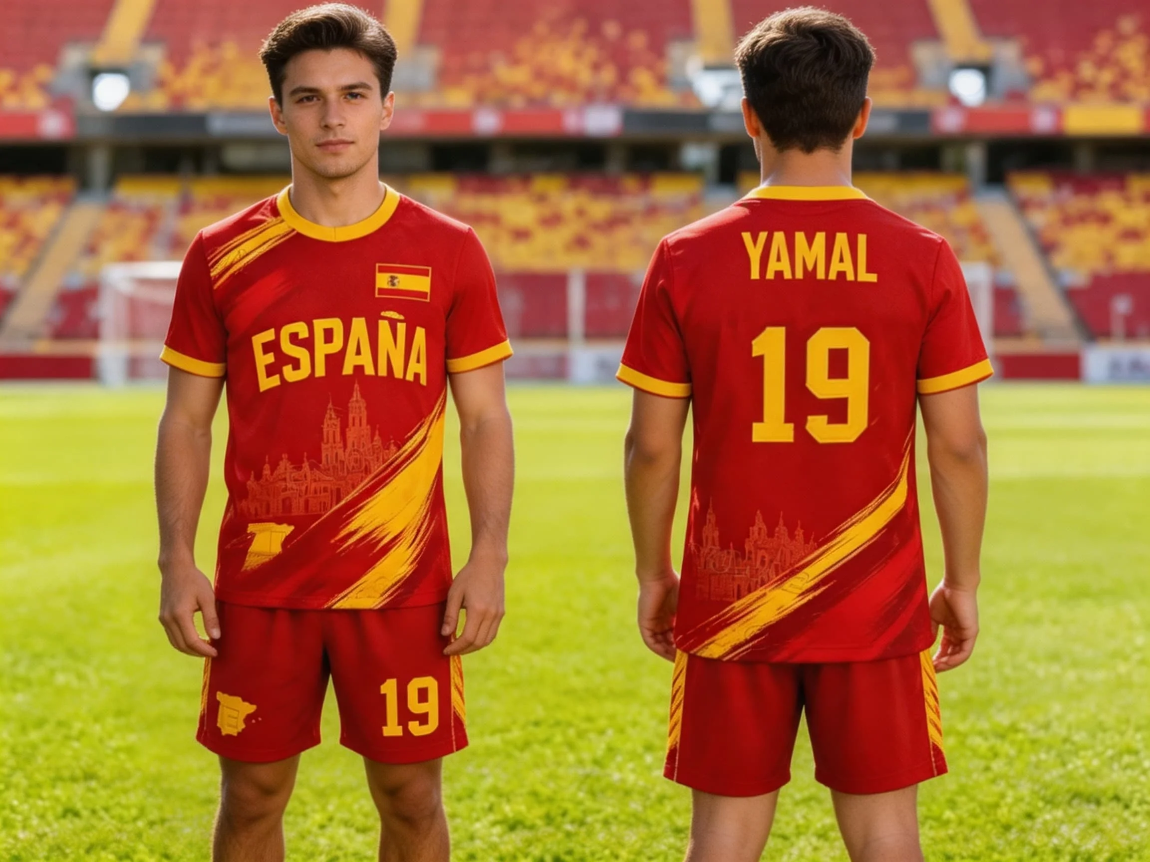 Yamal No.19 Spain Fans Shirt Football Women Suit Short Sleeve Shorts Jersey Set Quick Dry Men's T Shirt Tracksuit 2 Piece Set view 3