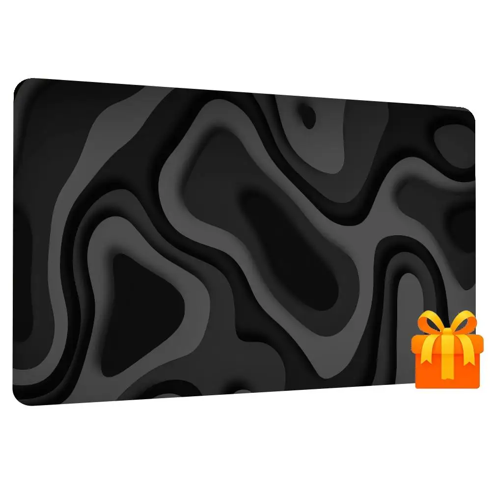 Mouse Pad Black Grey Contour Pattern Playmat Large Non‑Slip Rubber Desk Mat Abstract Wavy Topographic Table Pad For Card Game