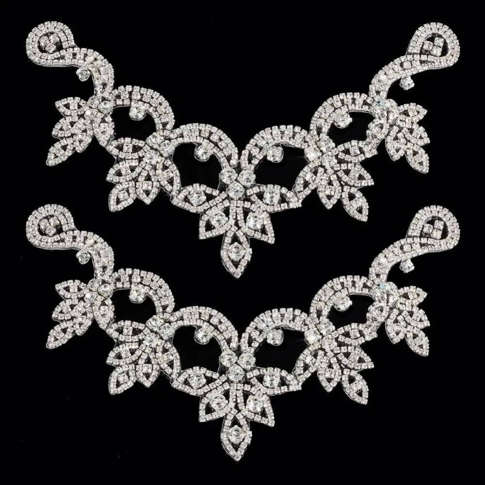 2Pcs Rhinestone Applique Handmade Rhinestones Lace Trim Patches Wedding Dress Accessorie Beaded Patch Sewing Appliques for Dress