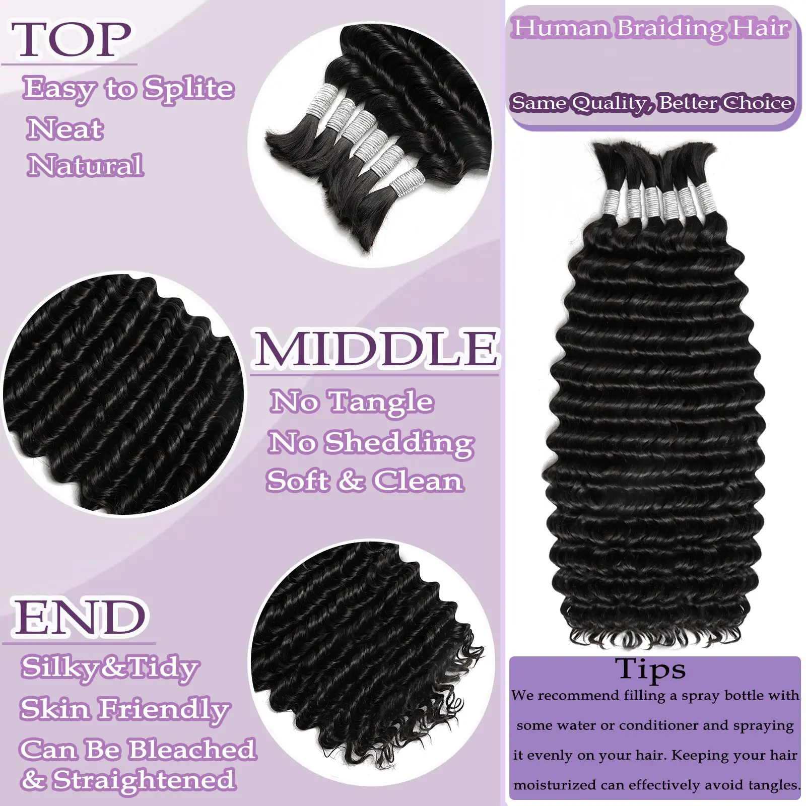 Human Braiding Hair Deep Wave Bulk Human Hair 50g No Weft Human Hair Bundles Micro Human Braiding Hair for Boho Braids