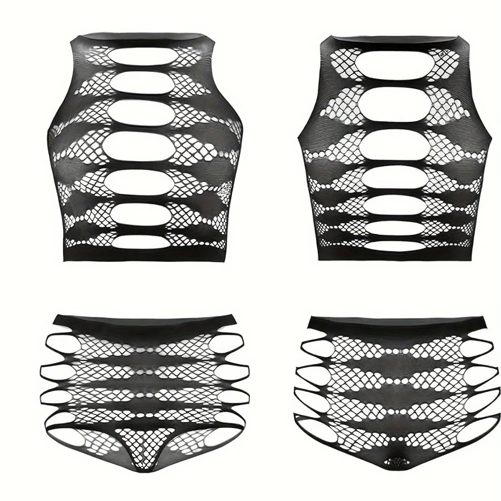 

Сексуальное прозрачное белье One Size с вырезами и сетчатыми вставками, комплект из 2 предметов: бюстгальтер и трусики для женщин.