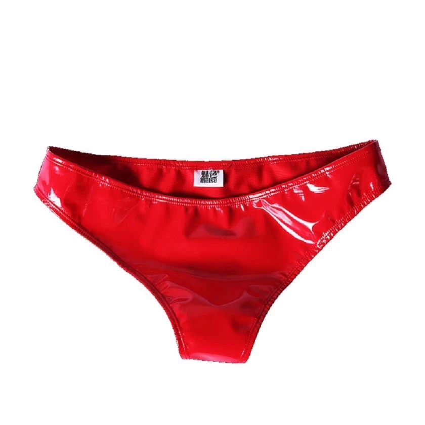 

PU Faux Latex Briefs Bright Patent Leather Undershorts Calcinha Narrow Crotch Panties Plus Size Underpants Low-Rise Underwear