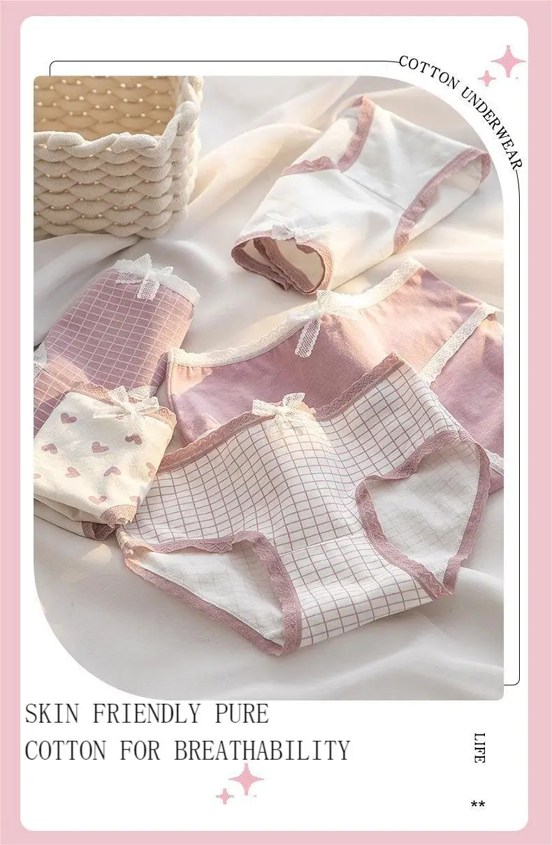 5 Teile/los Nette Liebe Baumwolle Höschen Für Frauen Unterwäsche Druck Panty Mädchen Slip Atmungsaktive Weiche Unterhose Weibliche Sexy Dessous – Detail 2