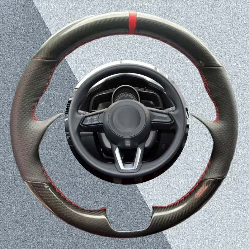 

Чехол на руль автомобиля на заказ для Mazda 3 Axela Mazda 6 Atenza CX-3 CX-5 CX-9, кожаные аксессуары для салона автомобиля из углеродного волокна
