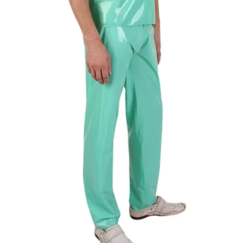 

customized Jade Green Sexy Loosely Latex Pants With Elastic Bands Rubber Trousers Bottoms clubwear handmade