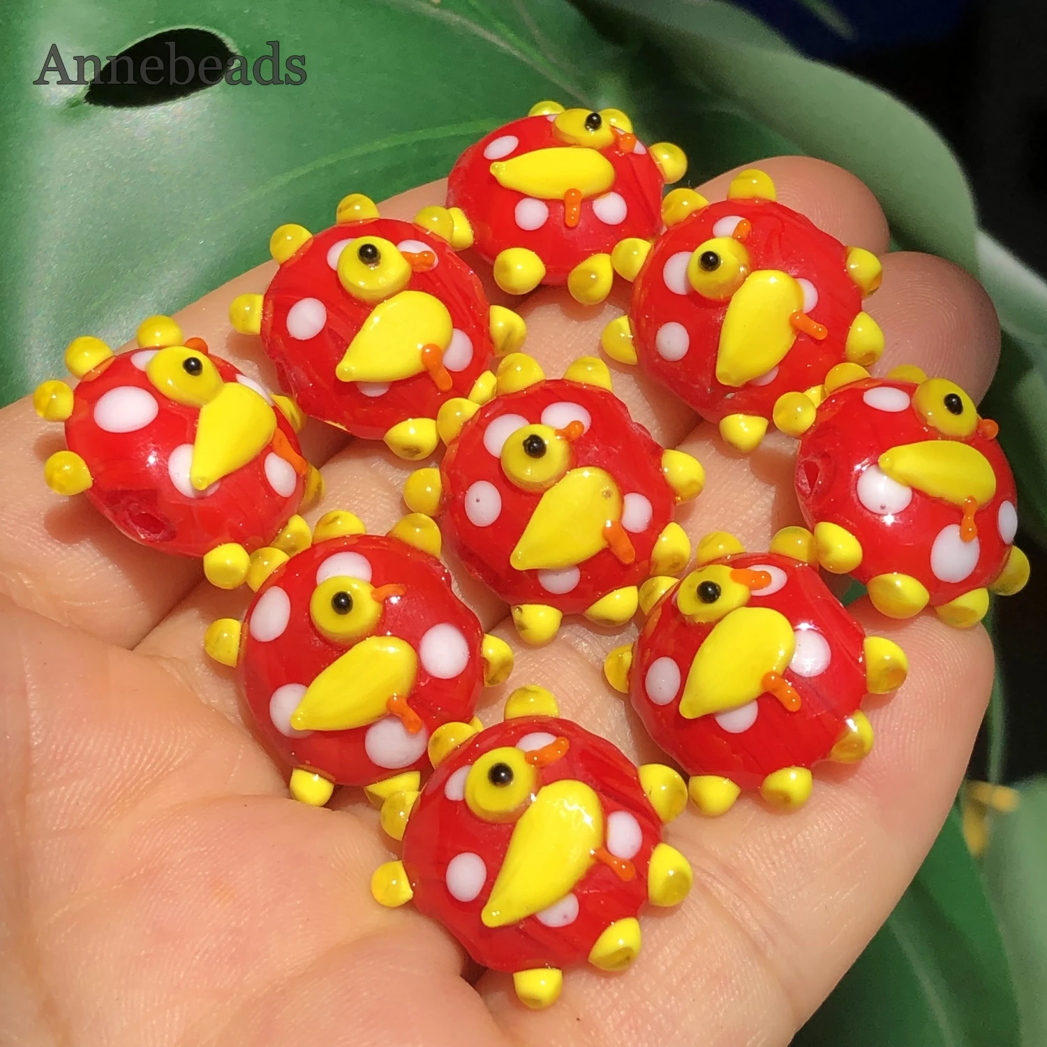 9x20mm Duck Pattern Red Dot Handmade Lampwork Glass Round Crafts Spacer Beads For Jewelry Making Diy Earrings Bracelet Necklace