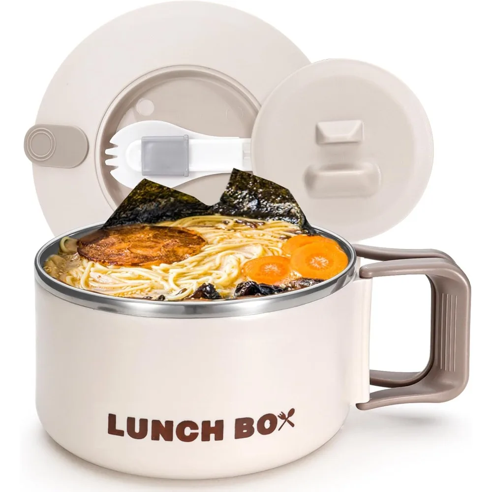 

Lidded Handle Ramen Bowl with Stainless Steel Inner Container Microwave Safe Lunch Box for Instant Noodles Cooking Device