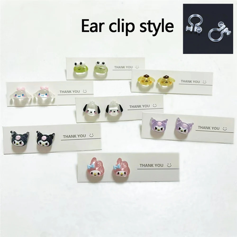 Sanrio Transparent Silver Needle Ear Studs Hello Kitty Kawaii Accessories Anime Cinnamoroll Melody Kuromi Cute Earrings Gift