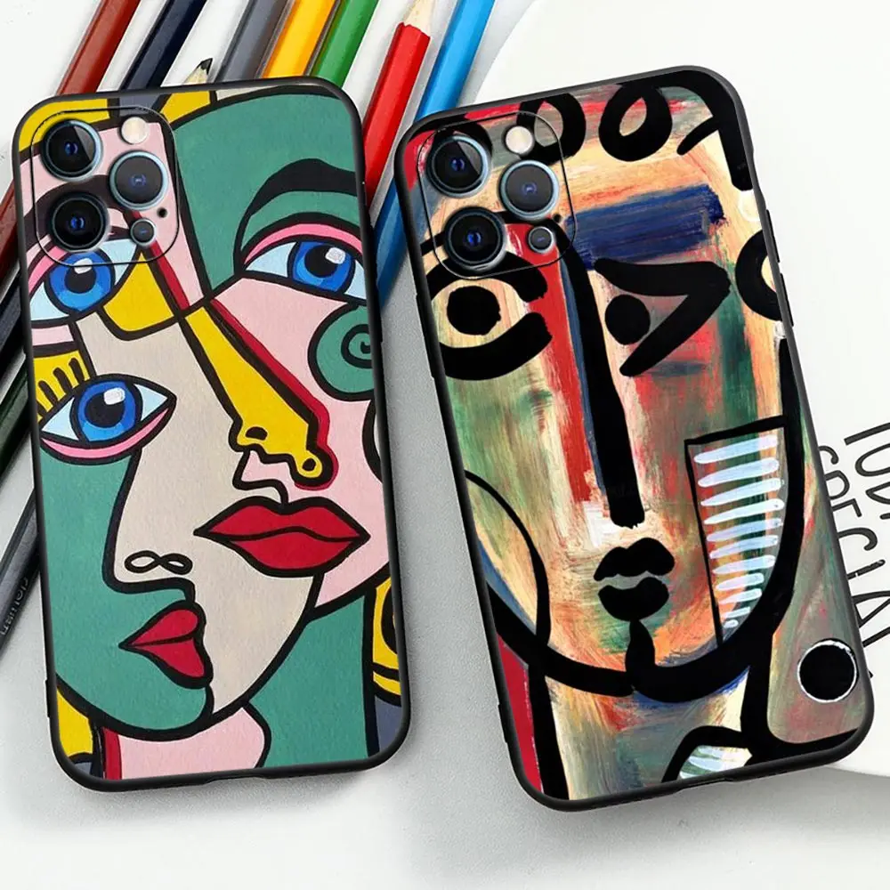 Picasso Abstract Art Painting For iPhone 11 Case For iPhone 12 13 Mini 14 15 Pro Max Cases 8 7 Plus X XS XR SE Cqoue Black Cover