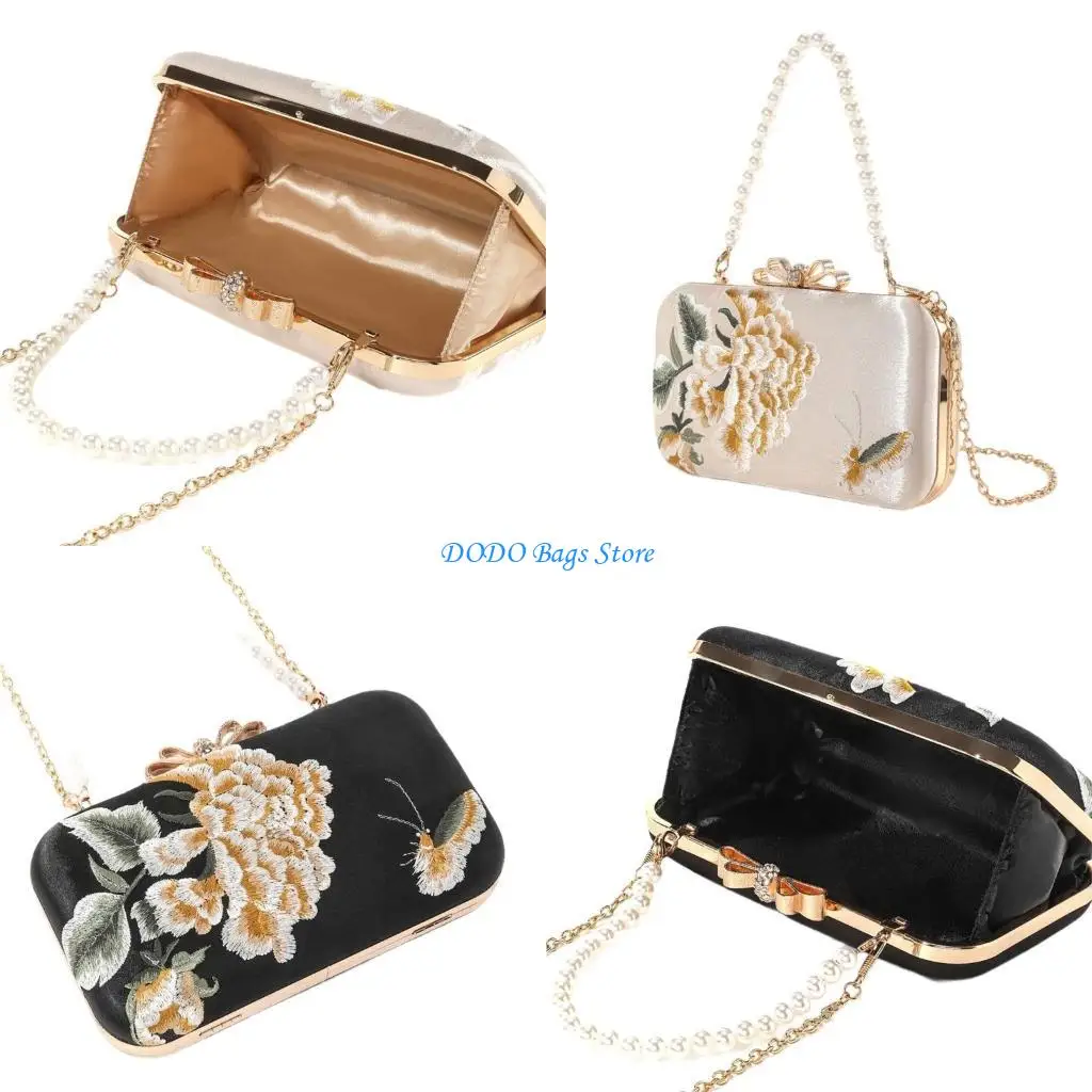 

Sophisticated Silk Evening Clutch With Peony Embroidery Vintage Chinese Aesthetic Shoulder Bag Crossbody Handbag
