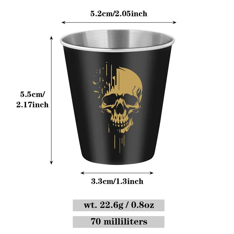 4pcs/set 70ml/2.39oz Skull Head Pattern Shot Glasses Metal Wine Liquor Cups for Kitchen Club Party Barware Event Wedding Gift