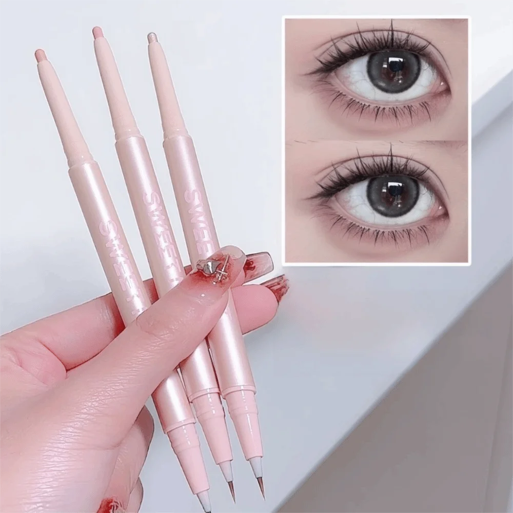 Matte Finish Lying Silkworm Pen Lasting Waterproof Eyeshadow Pen Brightening Glitter Effect Double Head Pen Natural Makeup
