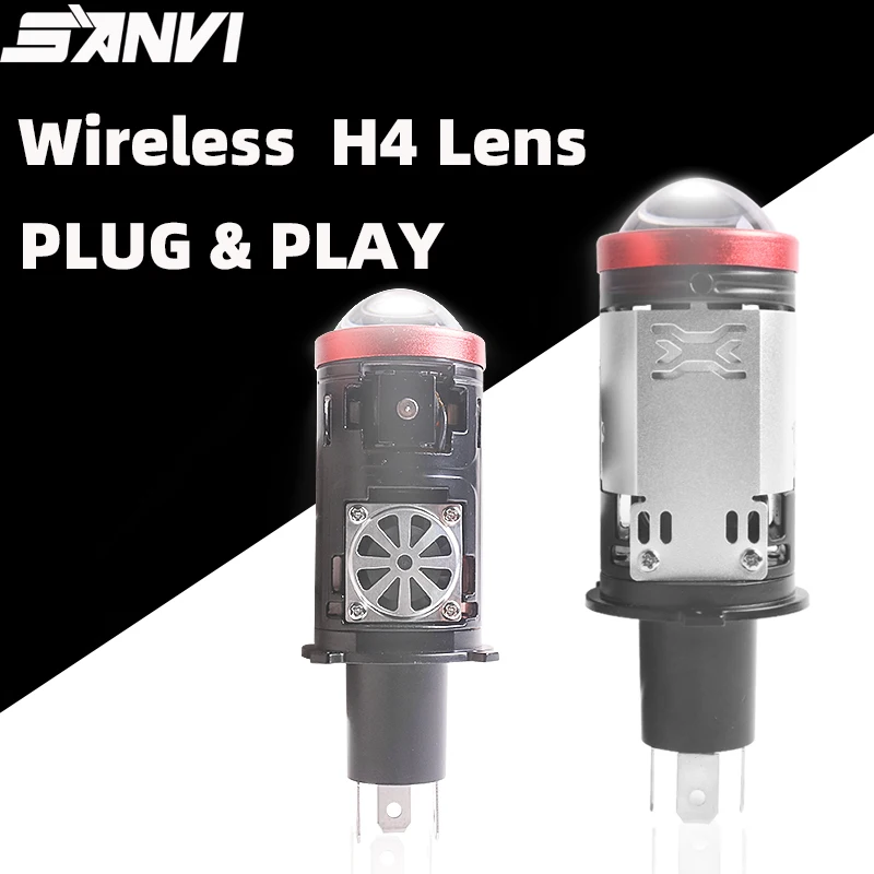 

SANVI Новая мини-светодиодная линзовая фара H4 с би-светодиодной линзой для автомобиля, мотоцикла, обновленная беспроводная фара с плоским отключением 5500K 40000LM 42 Вт