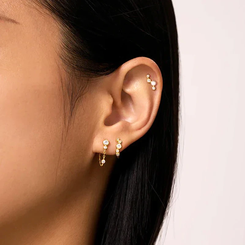 925 Sterling Silver Needle Round/Water Drop Crystal Earrings for Women Luxury Chain Tassel Stud Earrings Wedding Fine Jewelry