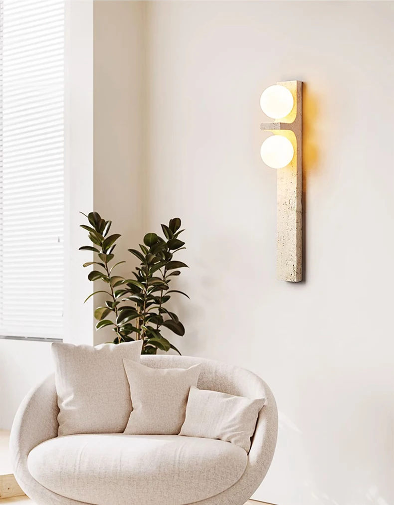 Wall Light Sconce Natural Stone White Glass G9 Bulb