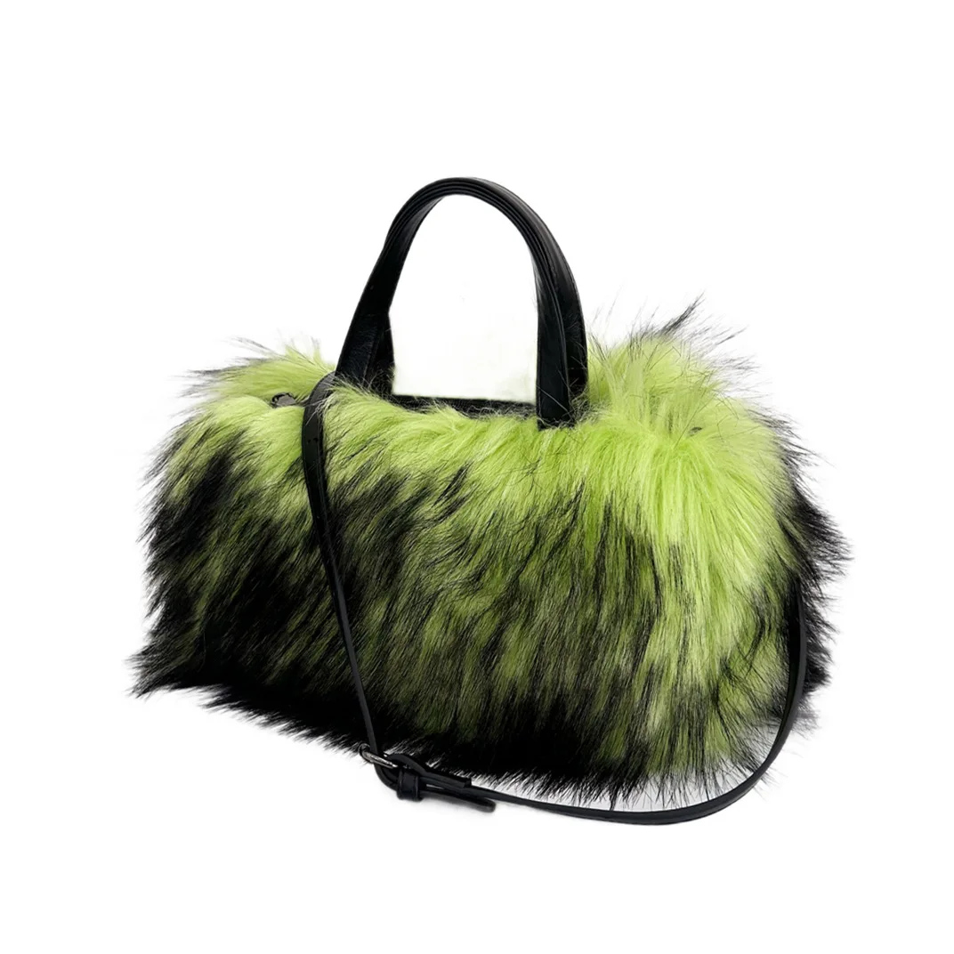 Winter Faux Fur Women\'s Boston Handbag Luxury Design Ladies Long Plush Tote Bag Bright Color