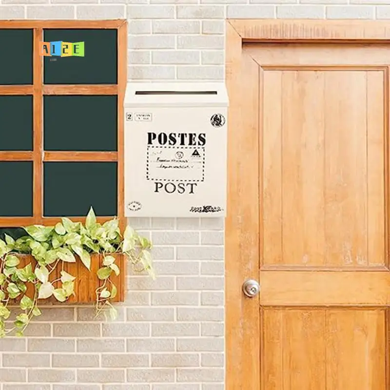 

A12E-Mailbox Vintage Wall Mount Mailbox Post Letter Box Antique Metal Mailbox Fit For Outside White