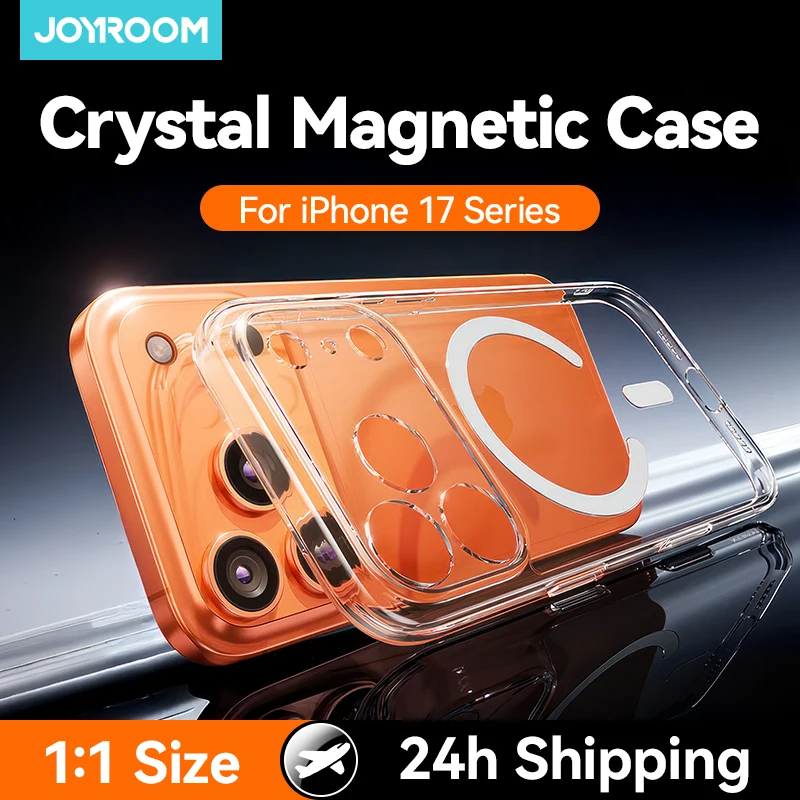 Joyroom capa magnética para iphone 17 16 promax, capa fina transparente para iphone 16, carregador sem fio, capa magnética