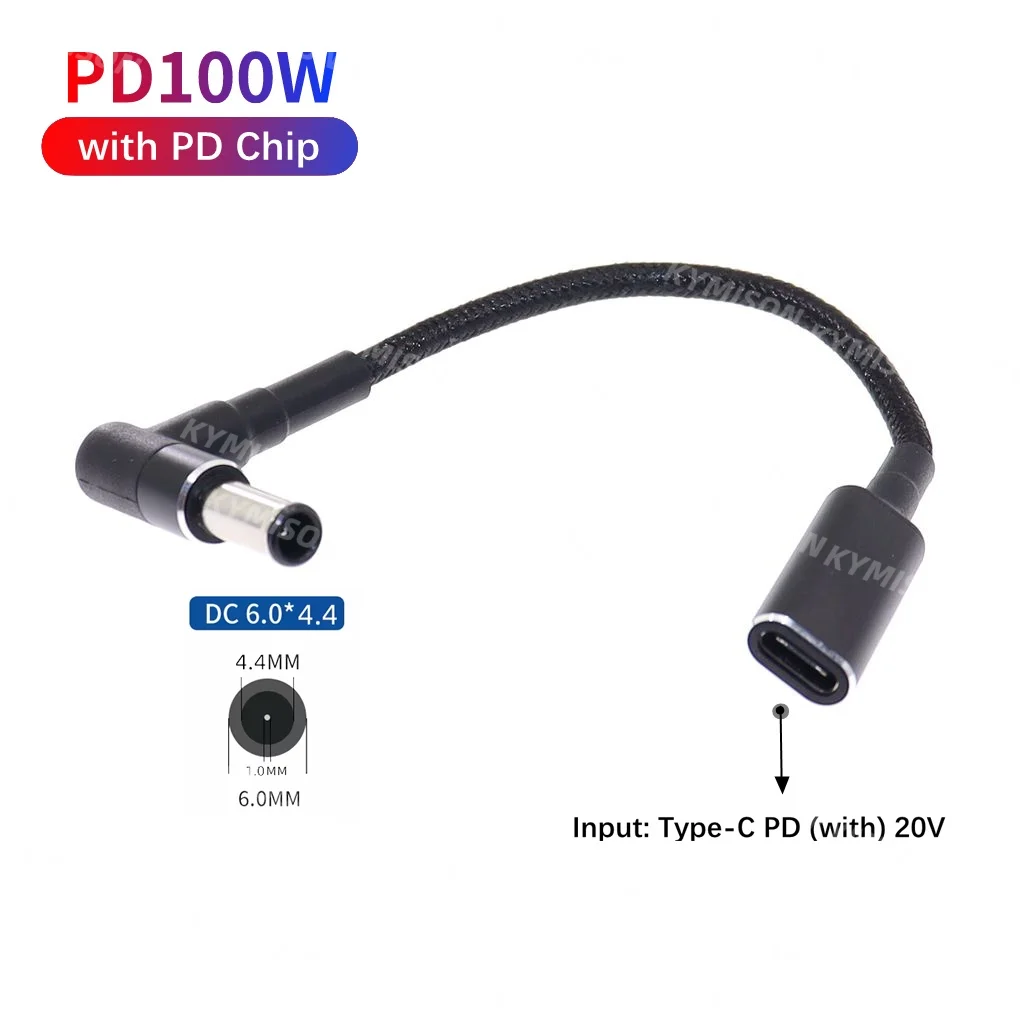 Usb tipo c para 6.5x4.4 6.5*4.4mm macho plug conversor 100w cabo de carregamento do portátil para sony lg notebook pc adaptador de fonte de alimentação