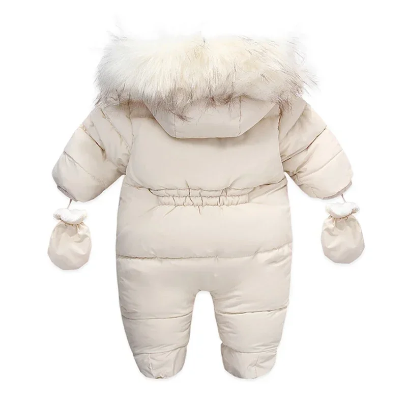 Winter Baby Jumpsuit With Glove Cute Newborn Coat Cotton Plus Velvet Baby Romper Warm Infant Clothing Set Hooded Toddler Clothes