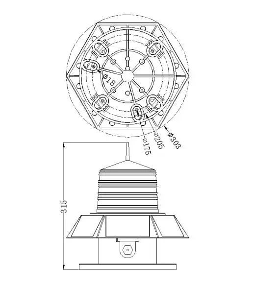 1-5 مصابيح إشارة الميل البحري لدخول المنفذ والقناة بمناسبة الضوء البحري