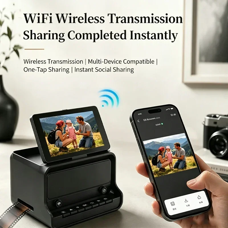 5 in 1 D3 Film Negative Scanner WiFi Wireless Transfer Color LCD Screen One-Click Digitizer Convert B&W Color Film to JPG