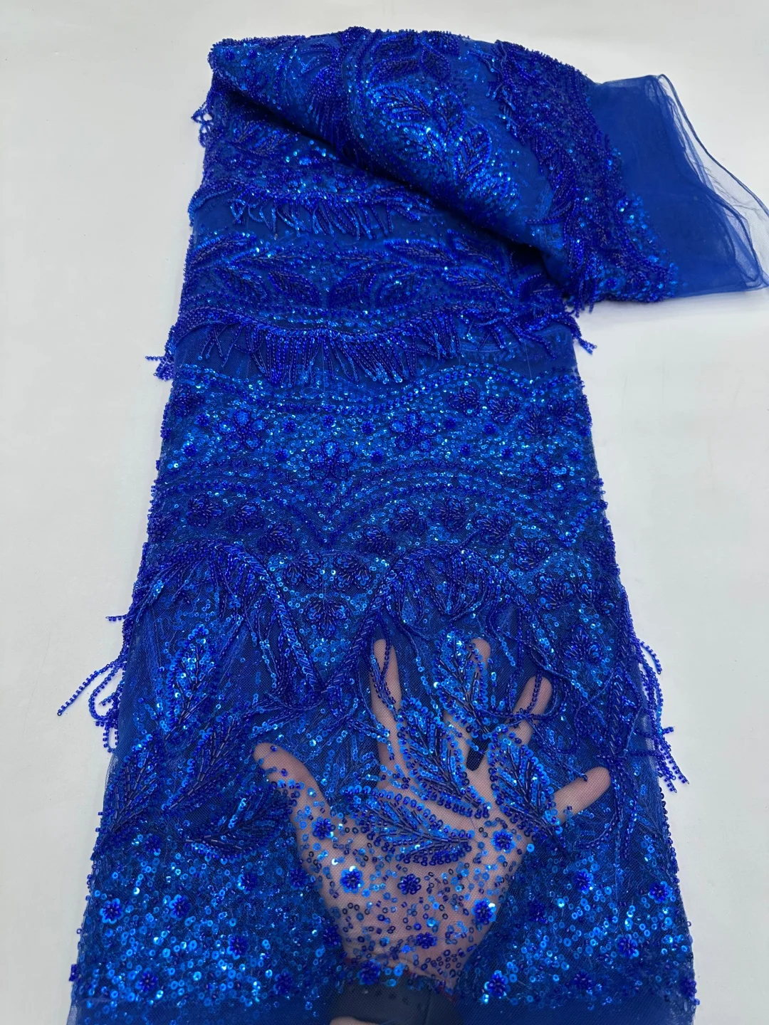 

Luxury Elegant Stones African Sequins Beaded Floral Embroidery Lace Fabric High Quality Mesh For Wedding Party Dresses Sewing