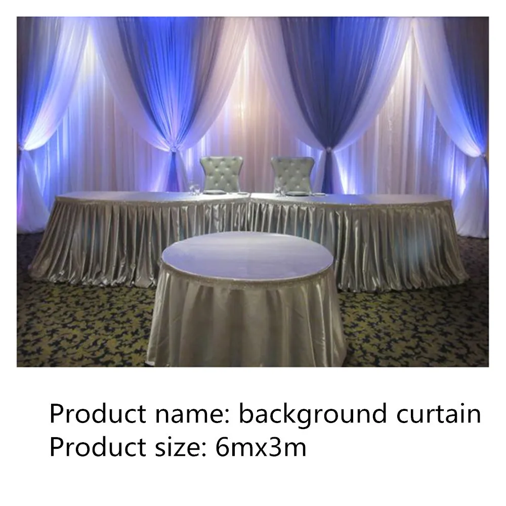 White Ice Silk Wedding Backdrops, Royal Blue Swag Stage Background, Drape and Curtain, Wedding Decoration, 3x6m