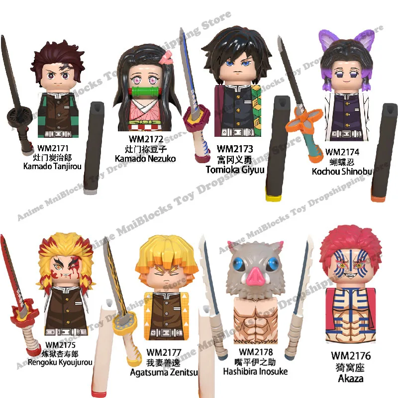 WM6116 Demon Slayer Building Blocks Mini Action toy Figure Assemble Toys dolls Tanjirou Nezuko Inosuke Giyuu Kyoujurou kids gift