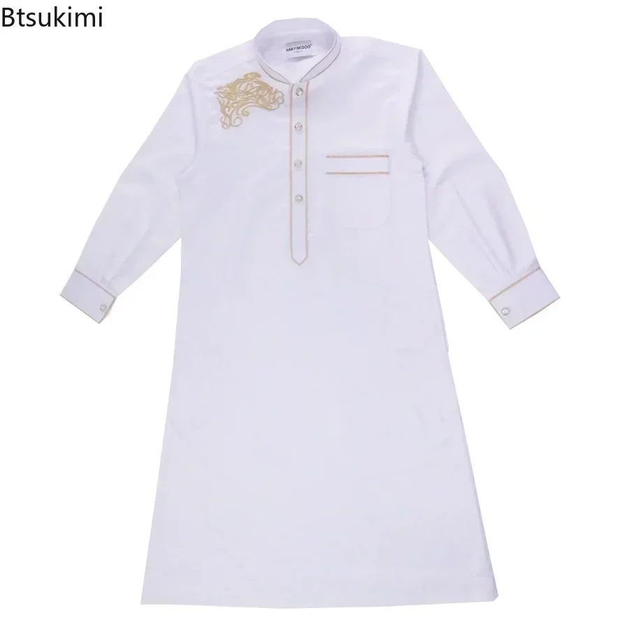 2024 Muslim Boys Kids Saudi Robe Thoub Jubba Thobe Daffah Arab Dress Islamic Clothing Maxi Gown Abaya Ramadan Thawb Middle East