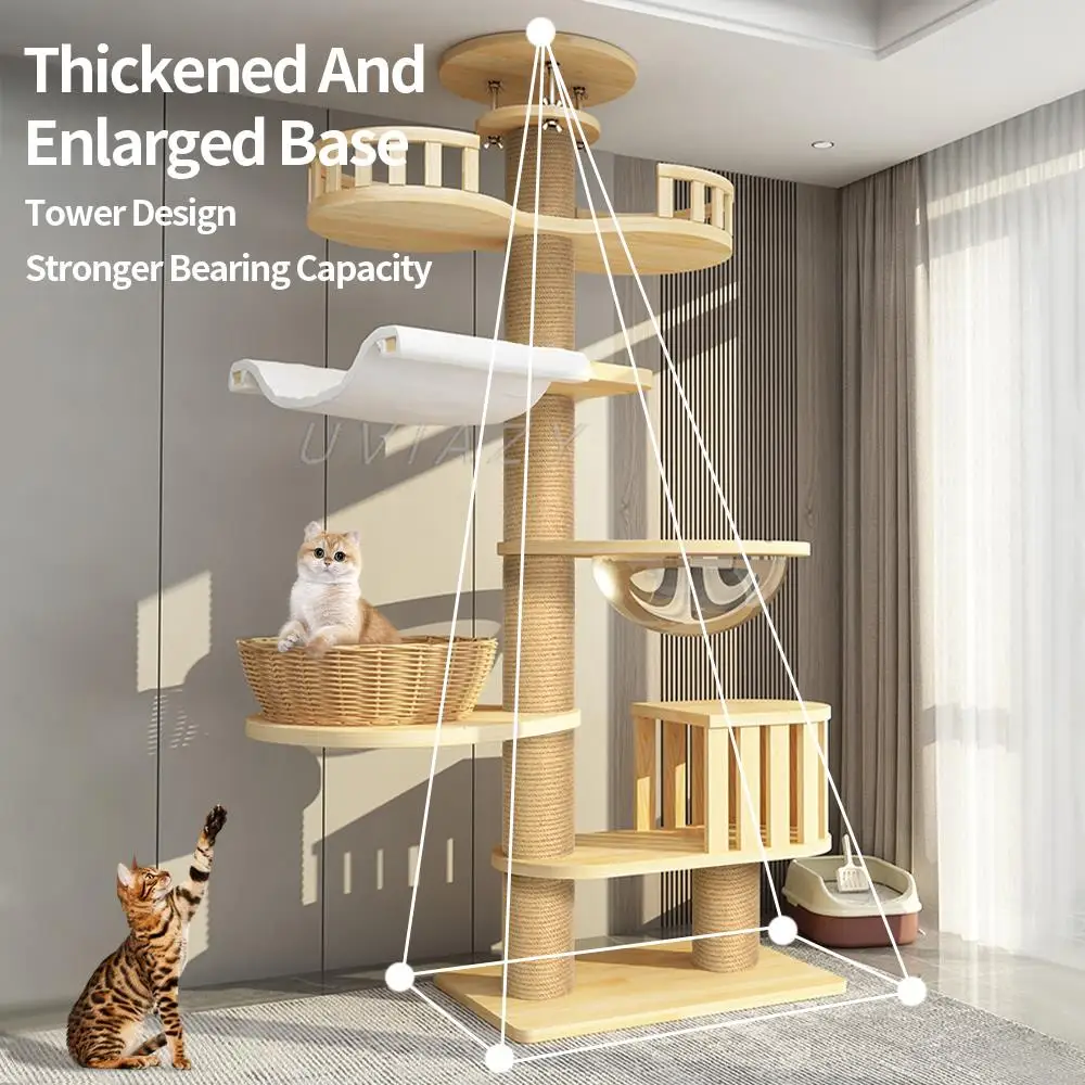 Imagem -04 - Grande Multi-nível Cat Tree Prateleira Madeira Escalada Quadro Arranhar Post Sisal Pilar Moer Patas Jumping Plataforma Perch Torre