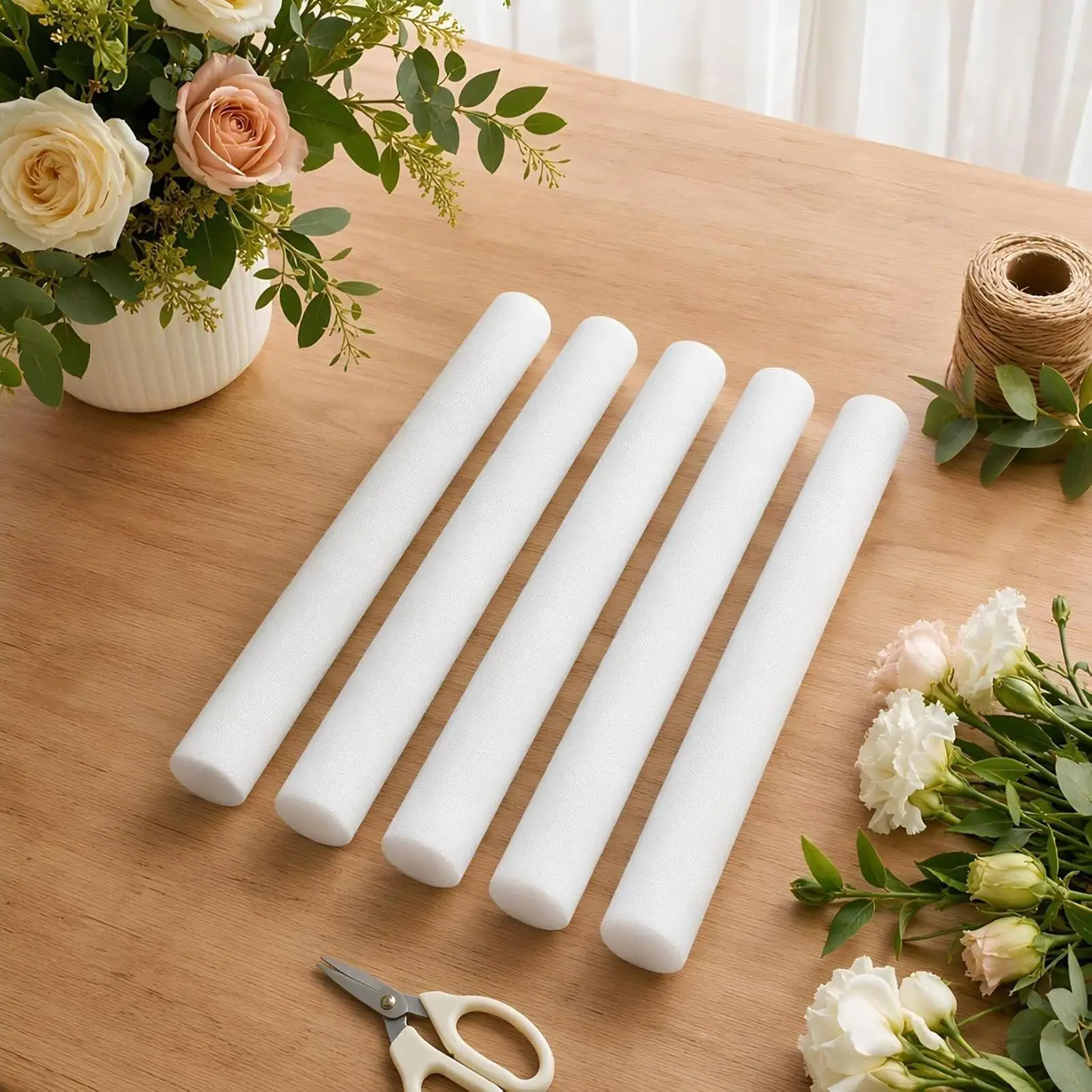 Floral Foam 40cm Round Multi-Purpose Modeling Sticks 5-Piece Bouquet Arts & Crafts Foam Rods For Home Office Planter Vase