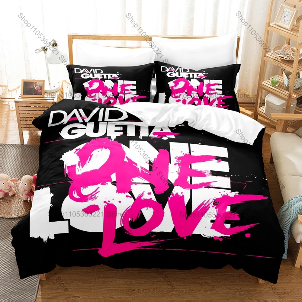 Cool David Guetta Monolith Tour Neon Stage Light DJ Portrait Print Duvet Cover + 2 Pillowcases Electronic Music Fans 3pcs Beddin
