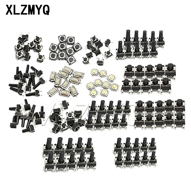 125Pcs Micro Tactile Push Button Switch 25Types SMD DIP 2/3/4Pin Momentary Reset Switch 2*4 3*6 4*4 6*6mm Switches DIY Kit