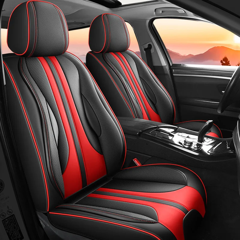 High Quality Thick Nappa Leather Universal Car Full Seat Cover Breathable Perforated Leather SUV Cushion Full Seats Cover JJ206