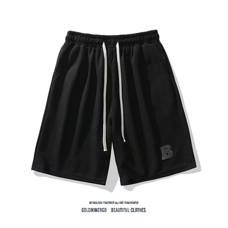 

Summer Vintage Wfle Pattern Embroidered Logo Sports orts Men Loose Haome Trendy Straight Leg Couple Match Five-Quarter...