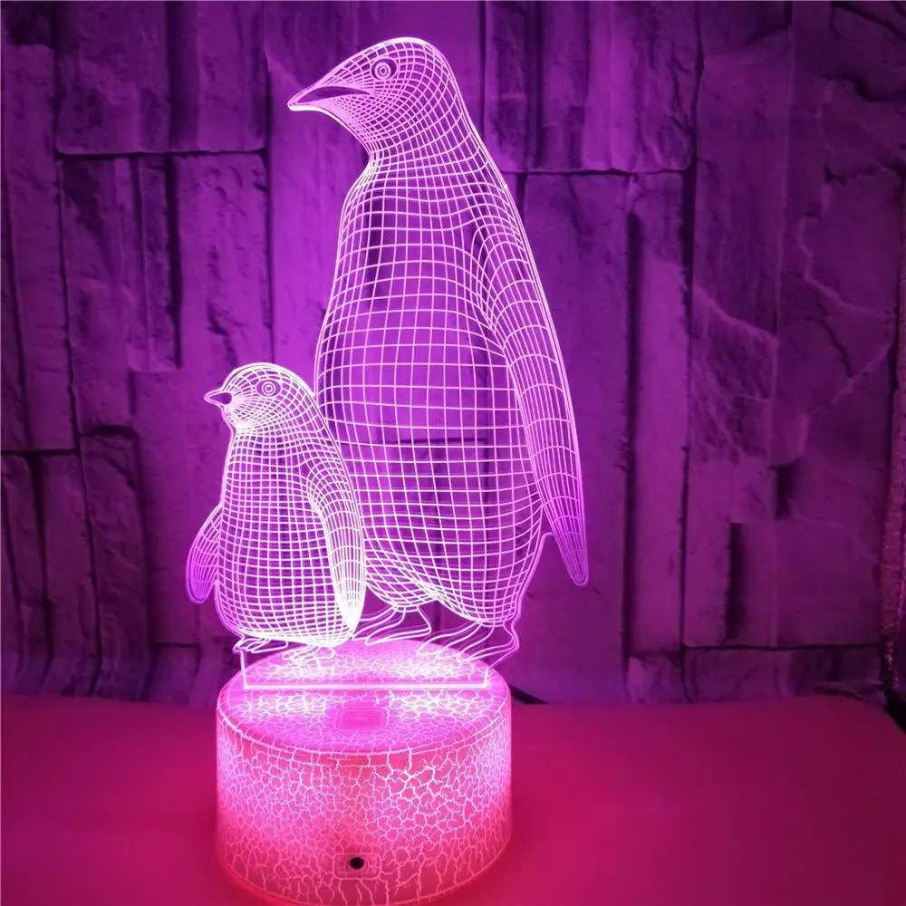 Nighdn-Lámpara 3D de pingüino para niños, luz nocturna de animales, decoración de dormitorio, regalos de cumpleaños para niño y niña