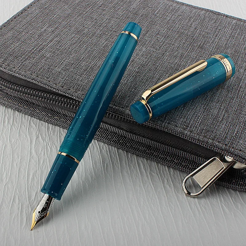 Jinhao-pluma estilográfica azul Pavo Real 82, pluma acrílica giratoria dorada EF F Nib, suministros escolares de oficina y negocios, tinta de