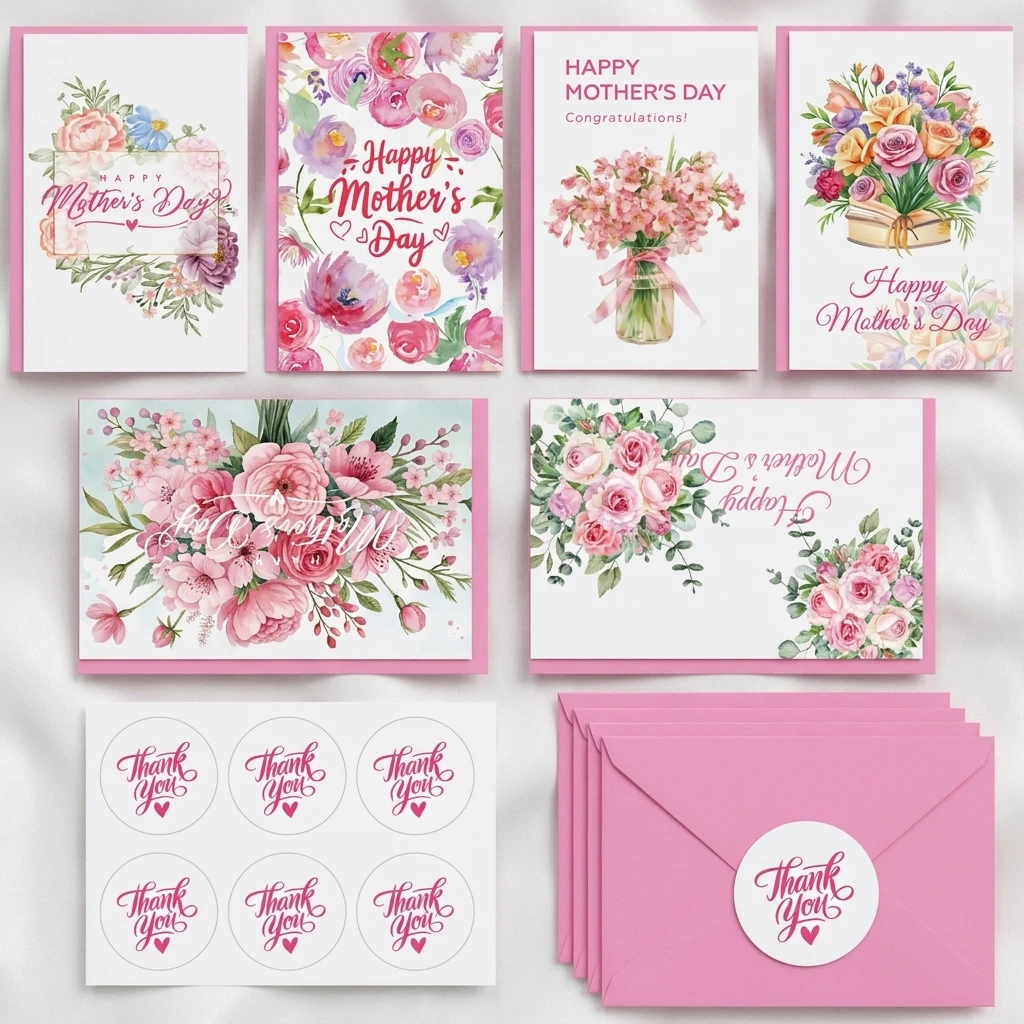 Set de Tarjetas Florales para el Día de la Madre con Sobre y Diseño de Flores Secas para Ocasiones de Regalo
