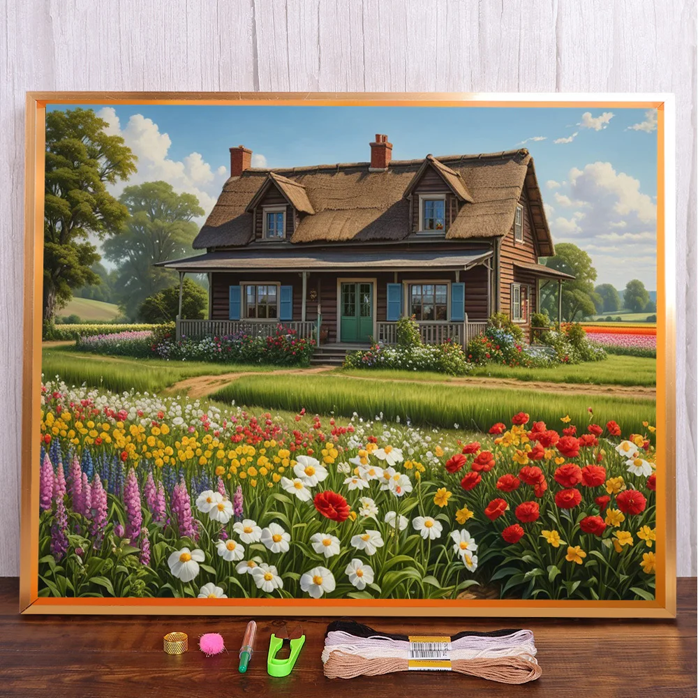 Country House Printed Canvas 11CT Haft krzyżykowy Wzory dziewiarskie Rękodzieło Robótki ręczne Hobby Różne wzory pakietów