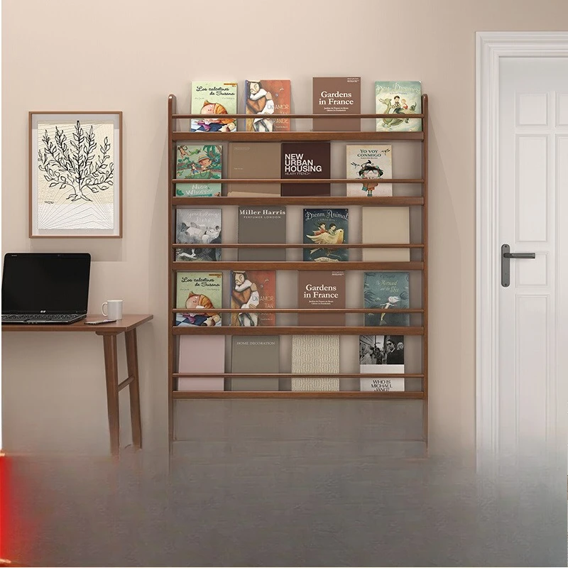 

Solid wood ultra-thin bookshelf, hanging on the wall behind the door, floor-to-ceiling dual-purpose storage, newspaper shelf, ch