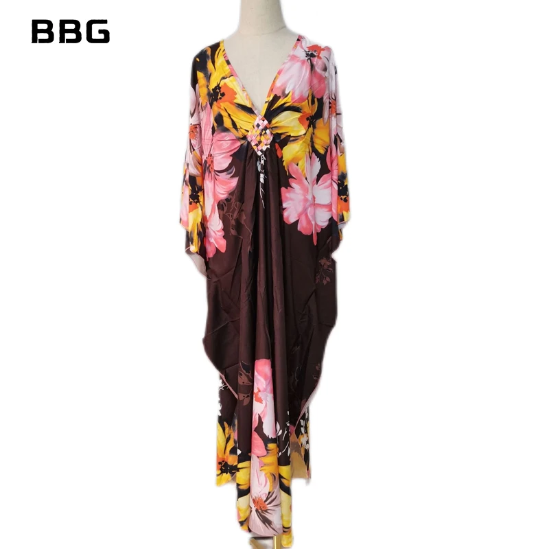 2022 Zomer Strand Kleding Voor Vrouwen Casual Marokkaanse Etnische Sexy Kaftan Jurk Batwing Mouw Loungewear Tuniek Badpak Cover Up